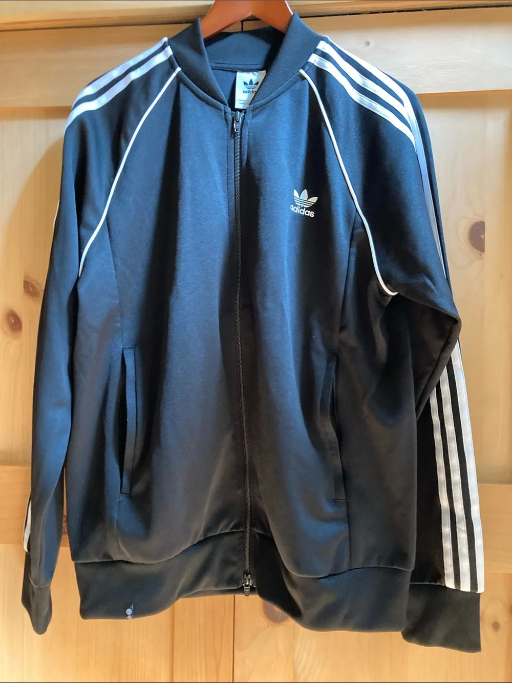 adidas Black Track Jacket with White Stripe Accents